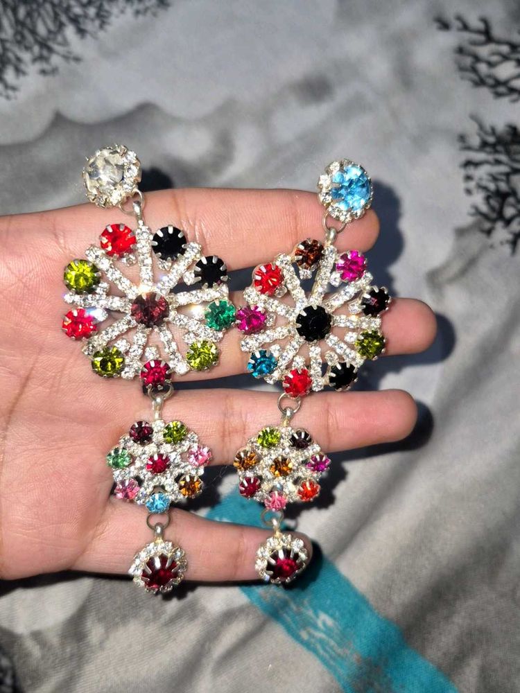 Multi coloured A-D Crystal Statement Earring.
