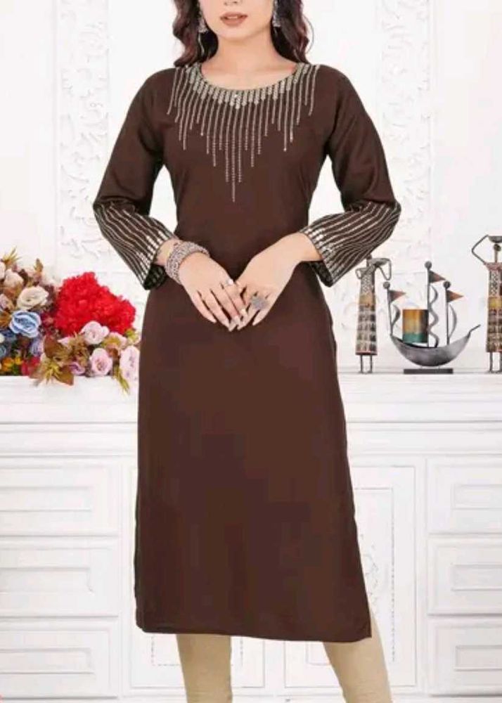 Brown Embellished Kurta