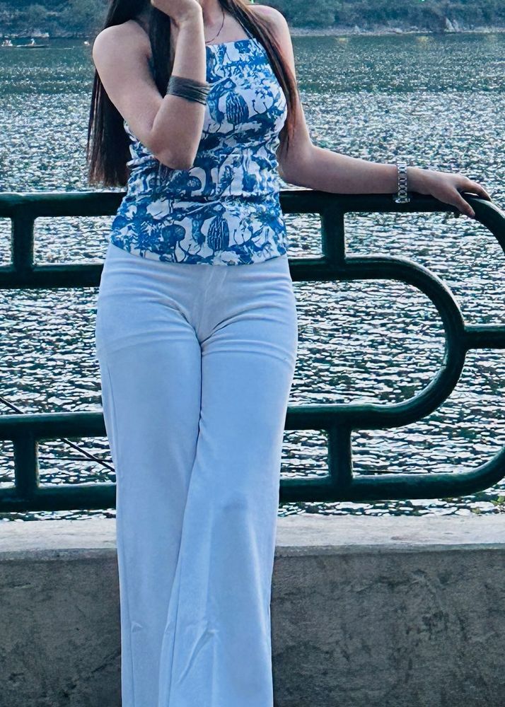 Blue &amp; White Patterned Halter Top
