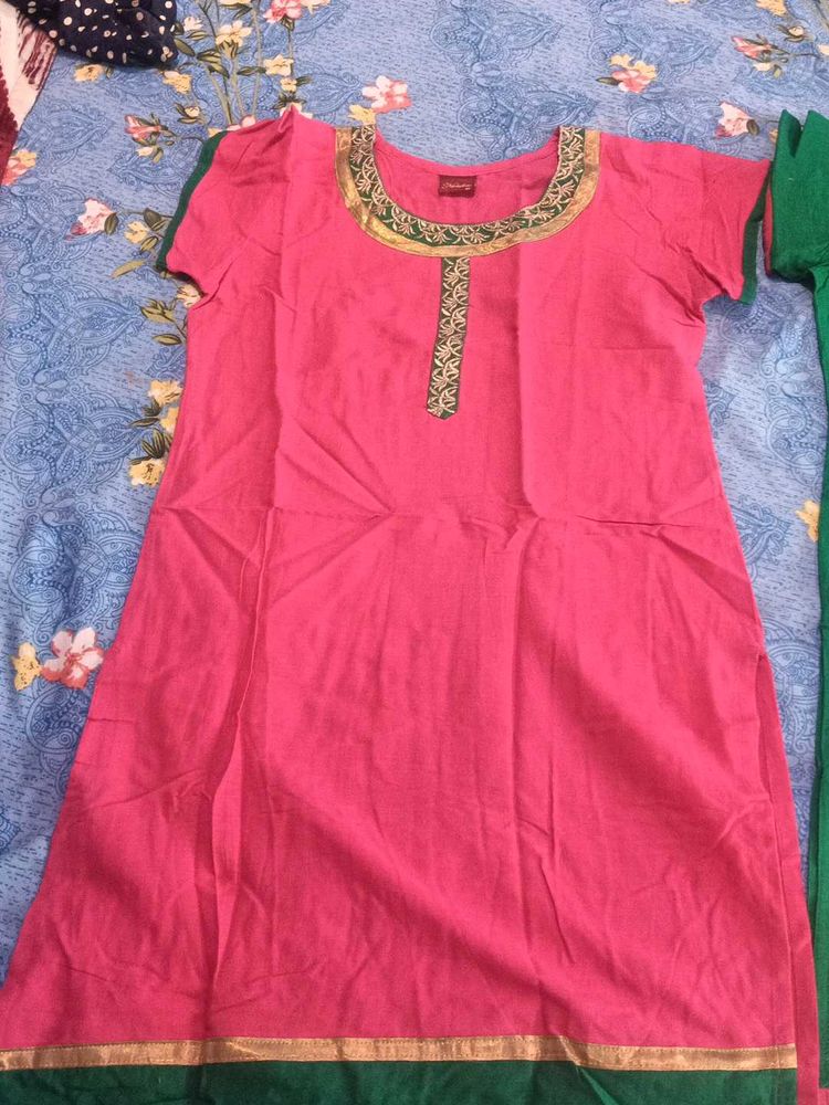 Beautiful Pink  and  green pureCotton Kurta combo
