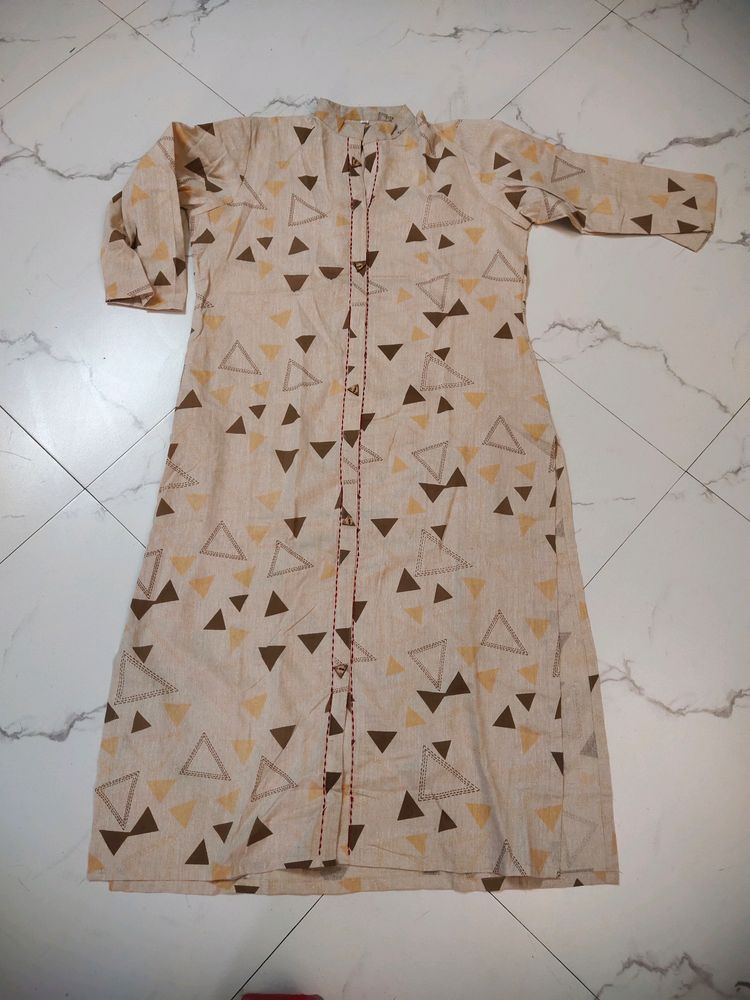 Geometric Print Beige Tunic Dress