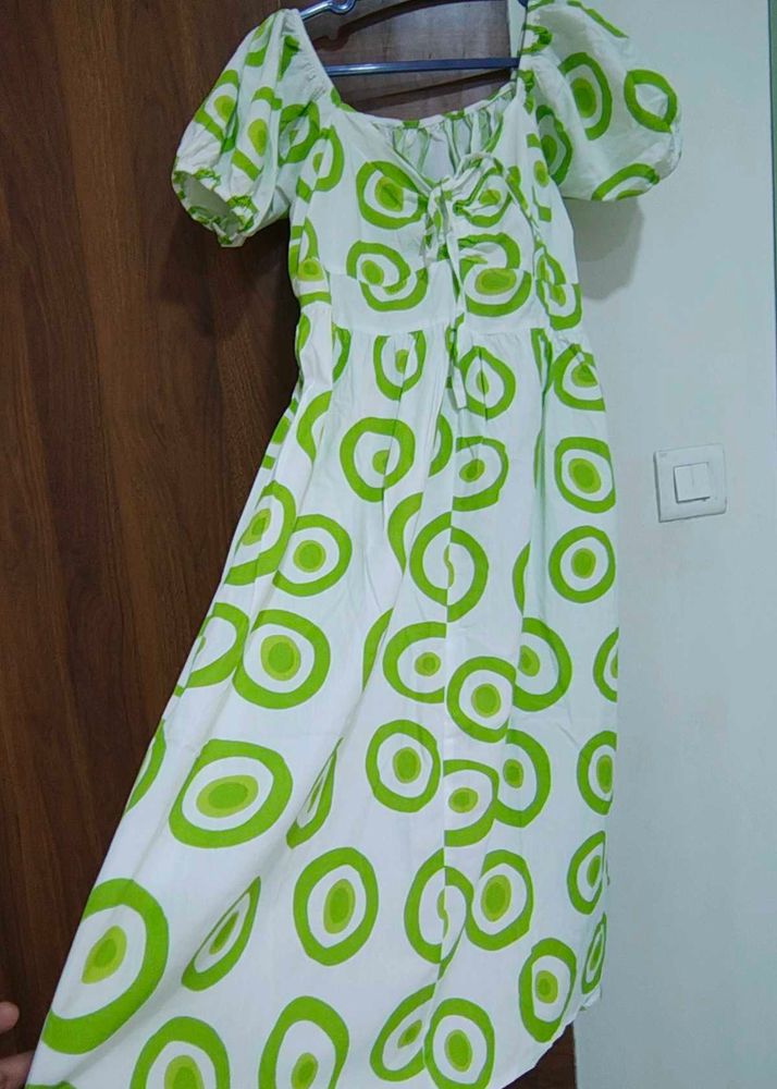 Green Circle Print Midi Dress