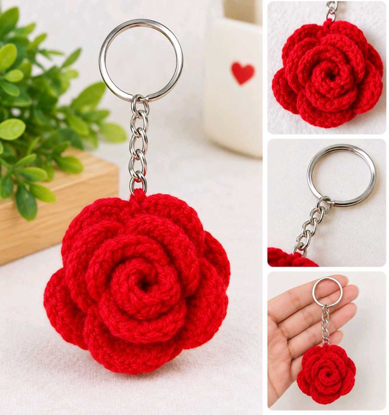 Red Rose Crochet Keychain