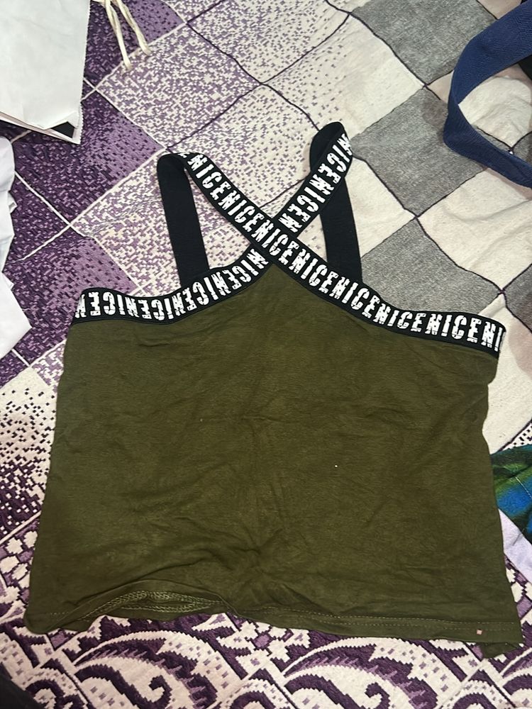 Green Halter Neck Crop Top