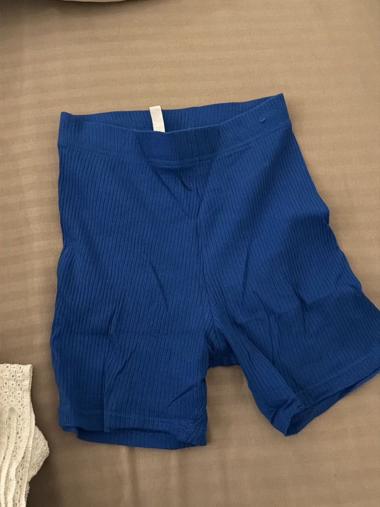Blue Ribbed Bike Shorts