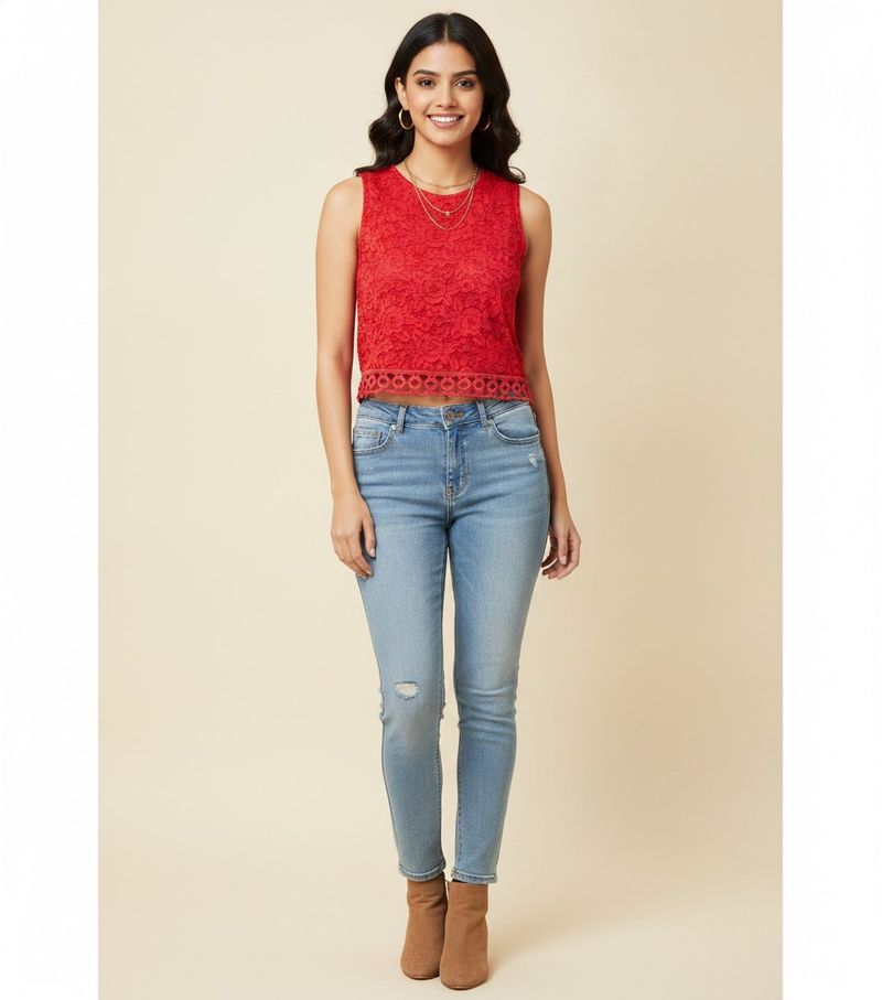 Bold Red Lace Crop Top