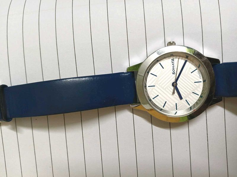 Sonata Blue Leather Strap Watch