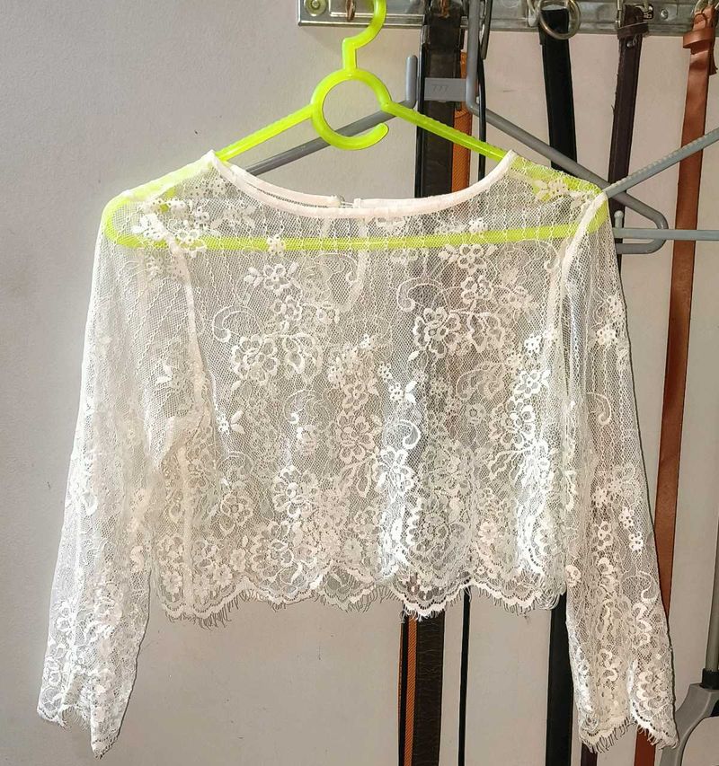 White Lace Cropped Top
