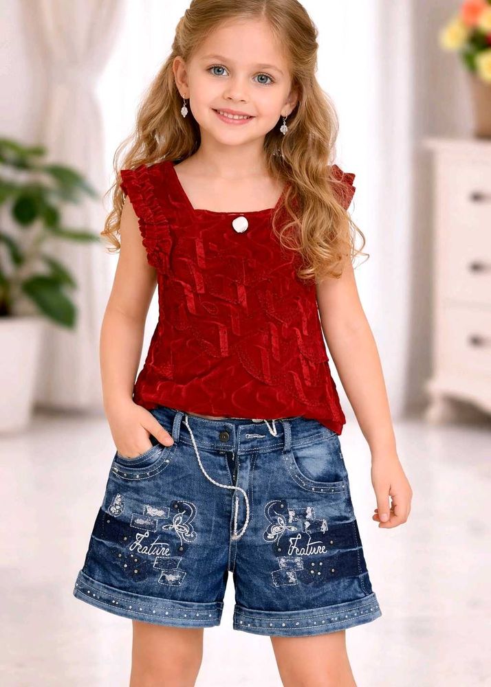 Designer Red Kurta with Denim Jeans
