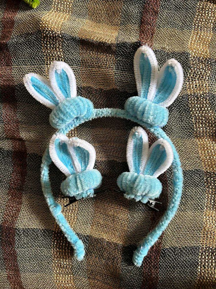 Cute Bunny Ear Headband &amp; Clips Set