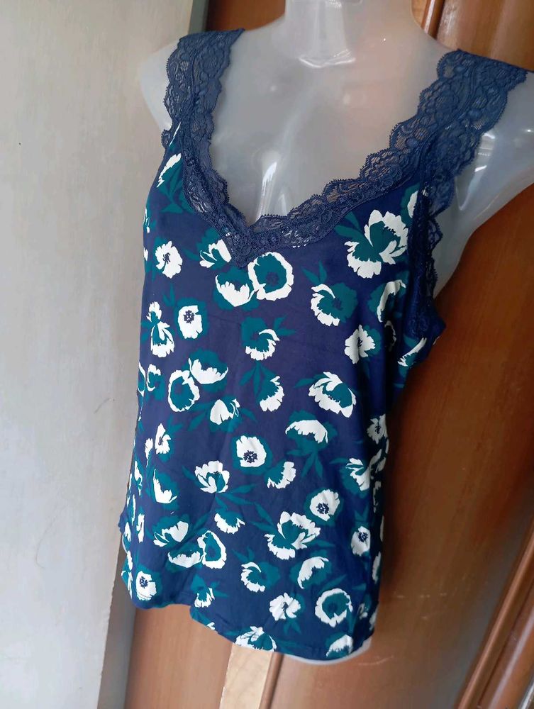 Floral Lace Trim Cami Top