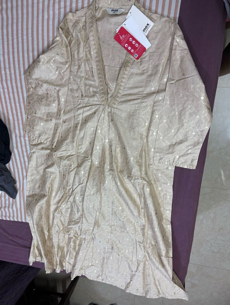Max Beige Embroidered Kurta