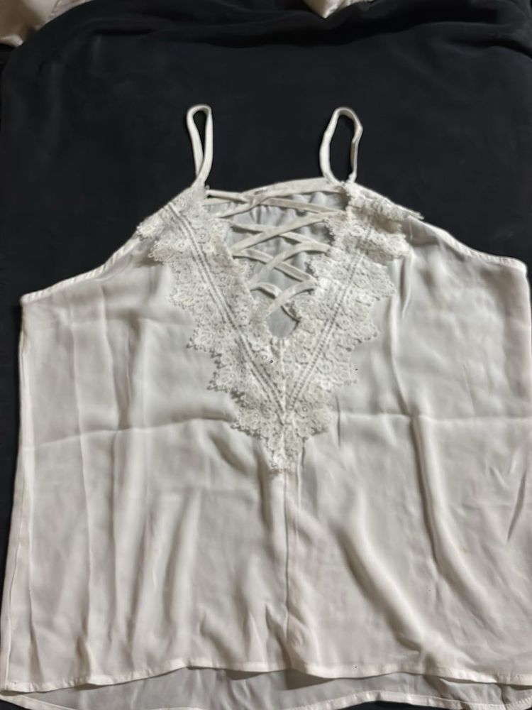 Sheer Lace Trim Cami Top