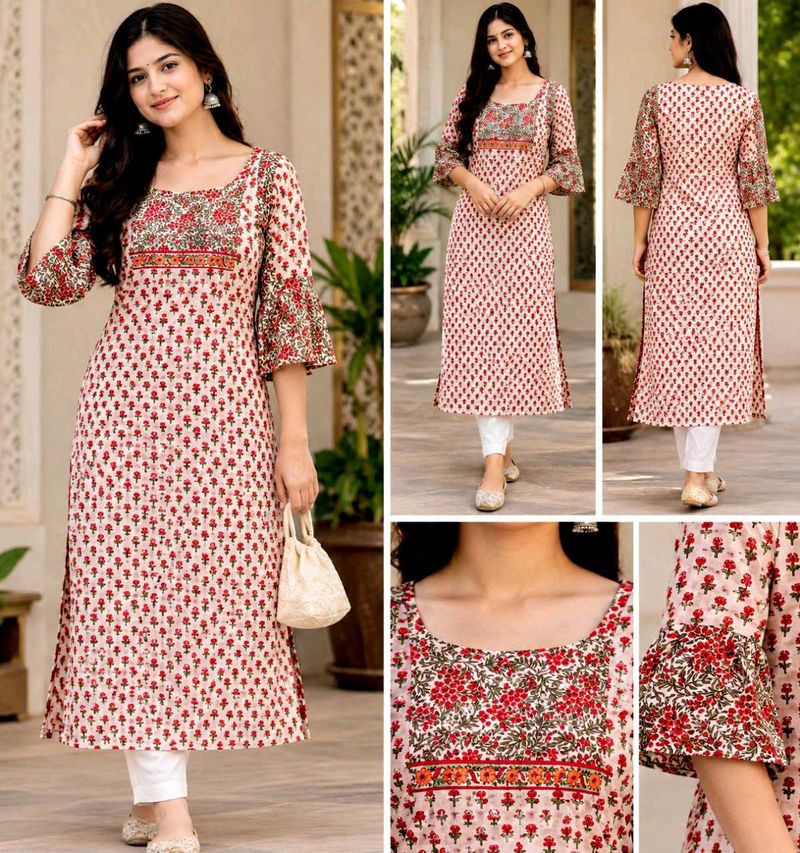 Designer Pink Floral Print Kurta