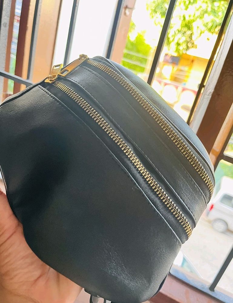 Black Belt Bag with Gold Zippers