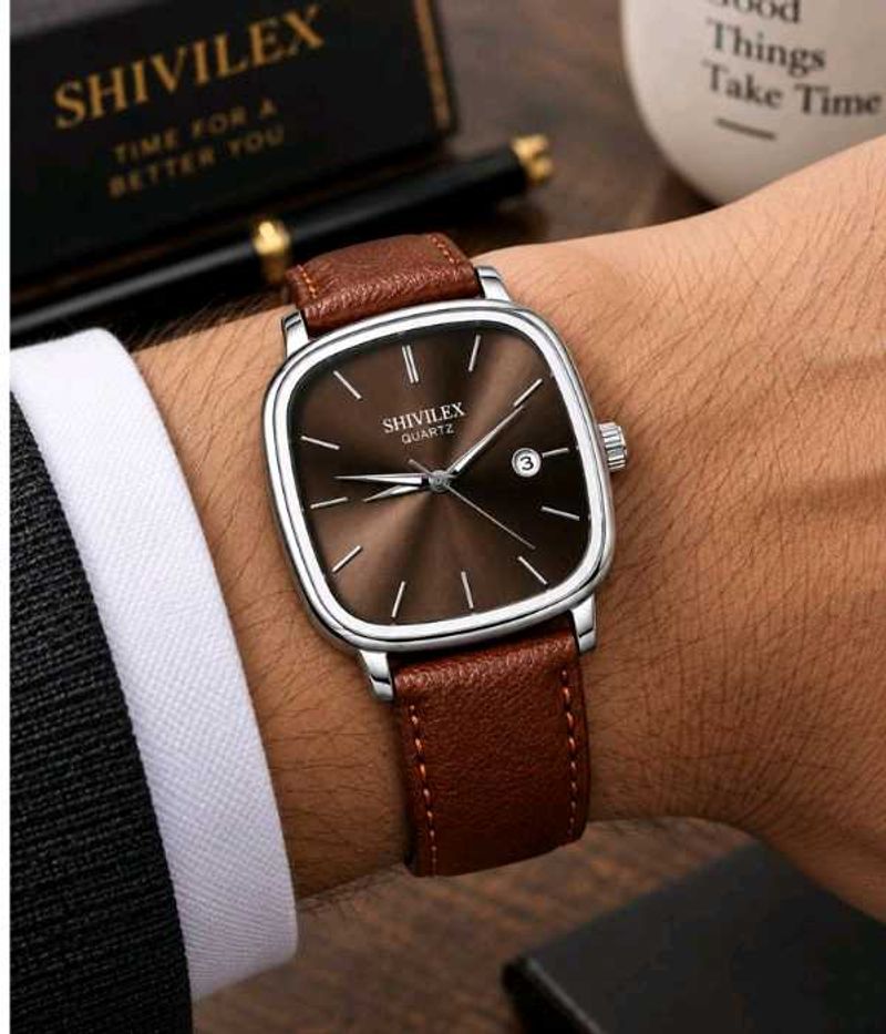 SHIVILEX Brown Leather Watch Strap