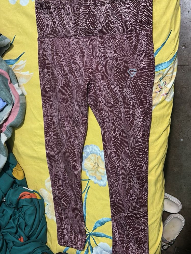 Maroon Leggings with Abstract Print