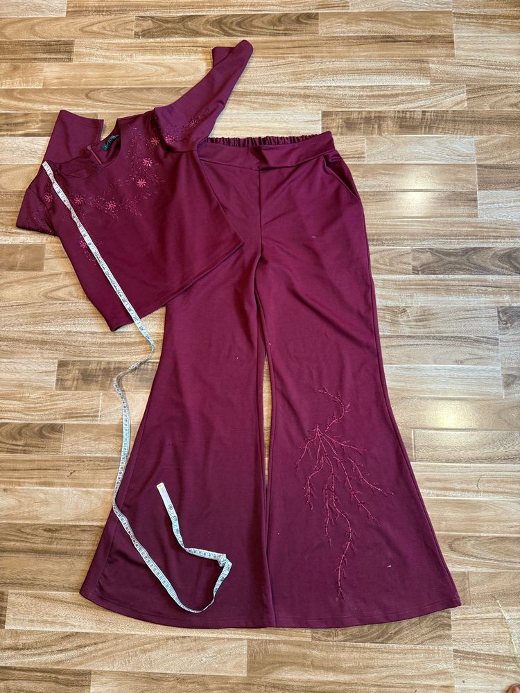 Maroon Embroidered co ord Set