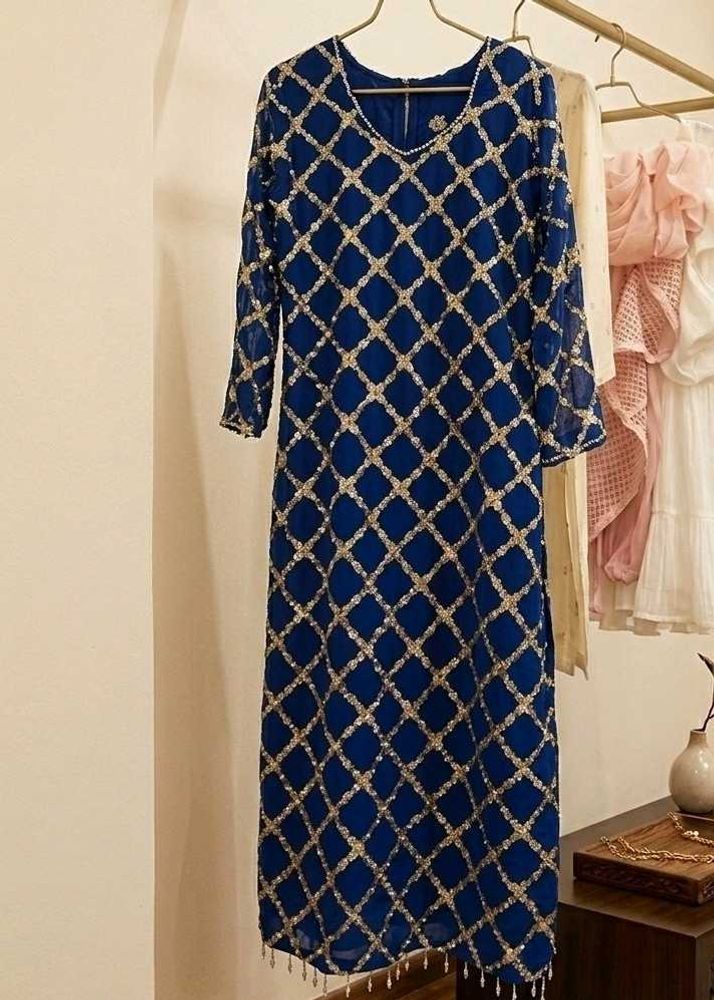 Stunning Blue Sequined Kurta