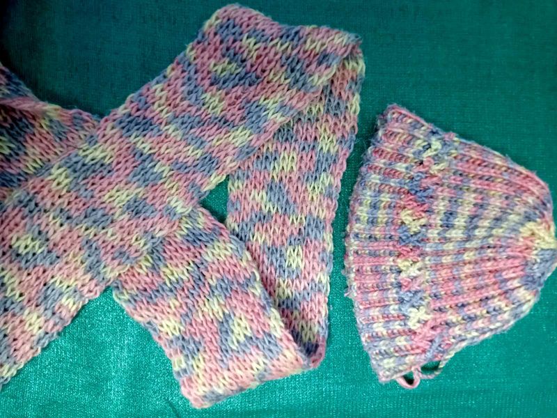 Hand-Knitted Pastel Scarf &amp; Hat Set