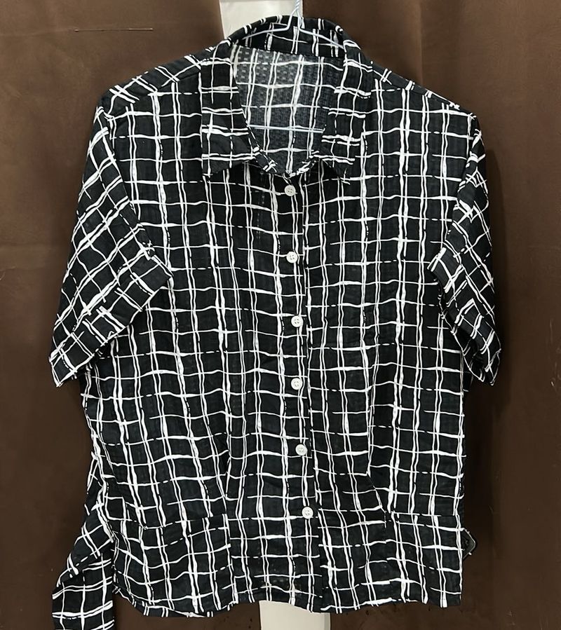 Stylish Black &amp; White Checkered Shirt