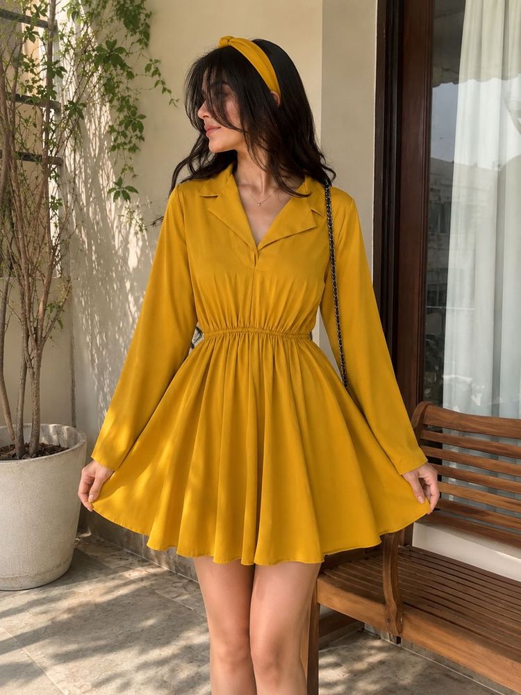 Mustard Yellow Fit and Flare Dress