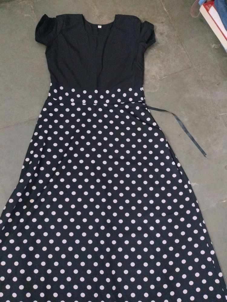 Black Gown With White  Bobby Print Skirt
