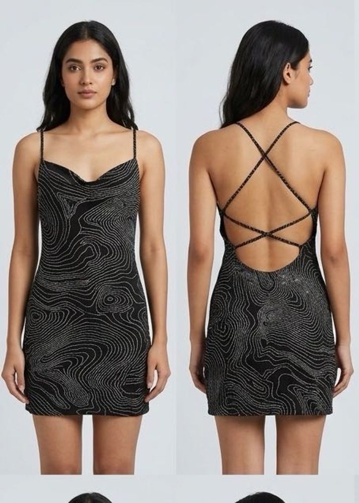 Sparkly Black Mini Dress with Strappy Back