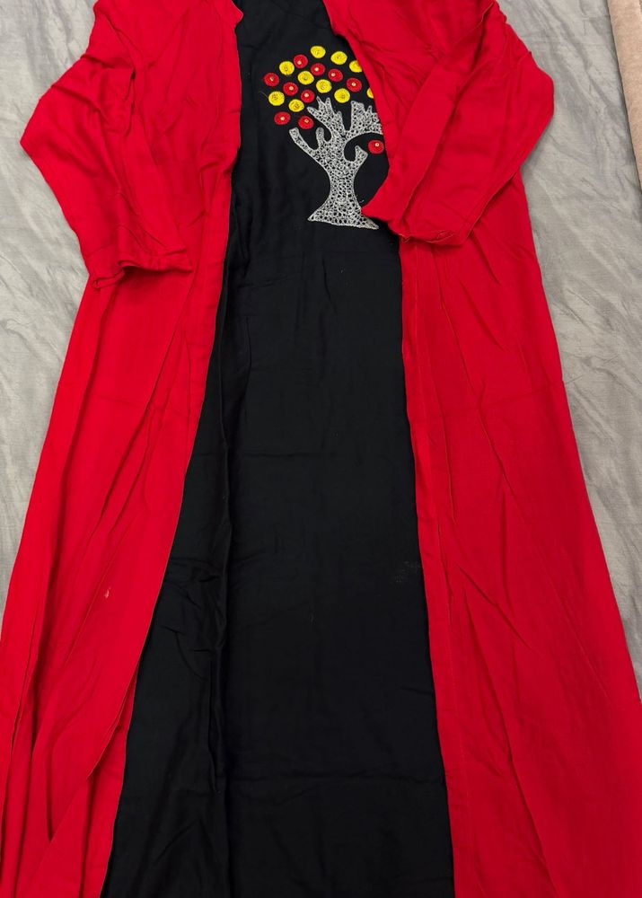 Elegant Black Kurta with Red shrug