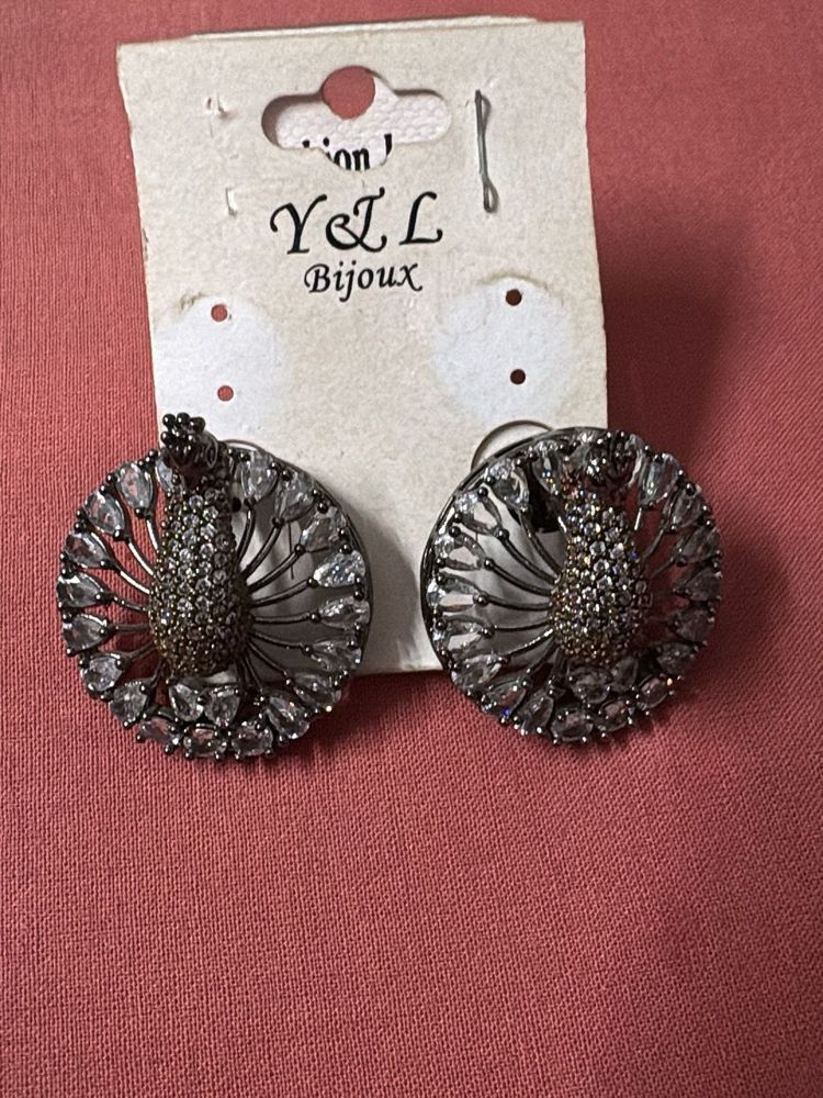 Unique Peacock Design Stud Earrings