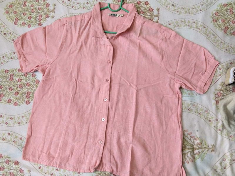 Chic Pink Short Sleeve Button-Up Top