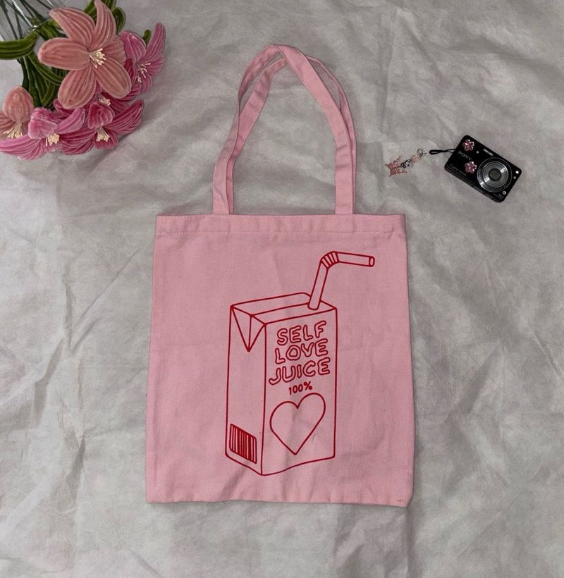 pink cotton tote bag