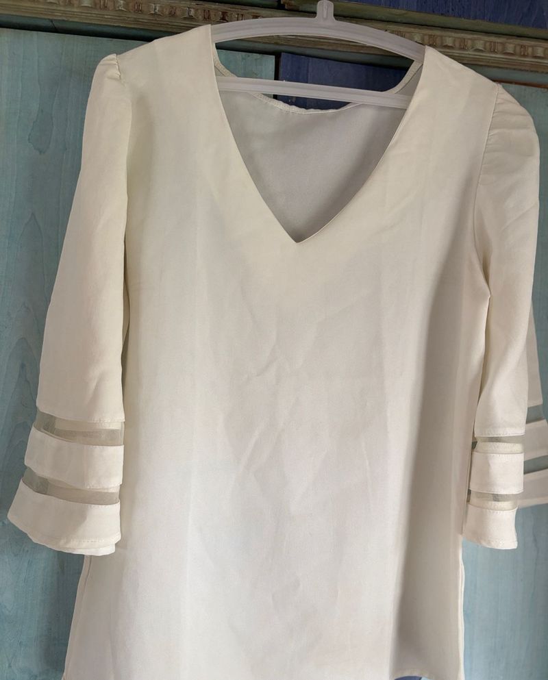 Chic Sheer Sleeve V-Neck Top
