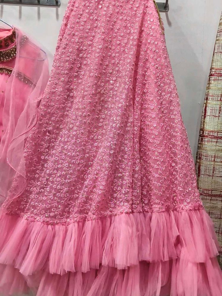 Elegant Pink Embroidered Lehenga Skirt