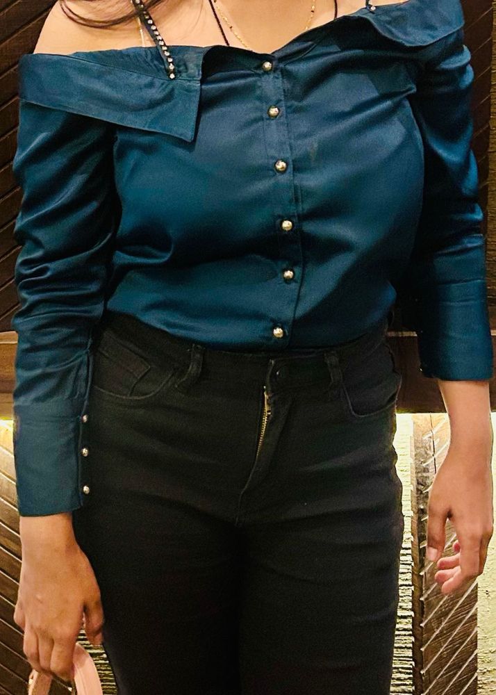 Stylish Teal Green Off-Shoulder Top