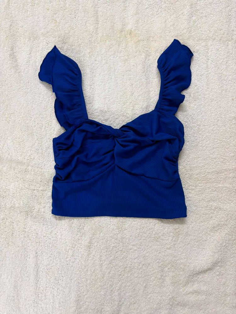 Chic Royal Blue Ruffled Crop Top