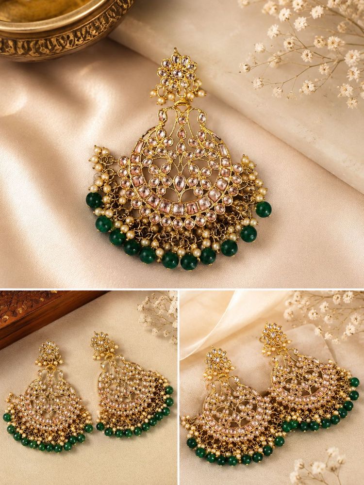 Beautiful Green &amp; Gold Traditional Chandelier Earr