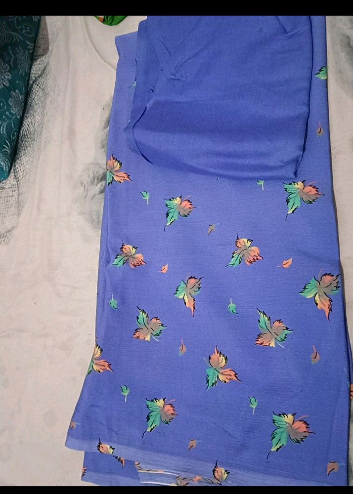 Blue Fabric with Leaf Print