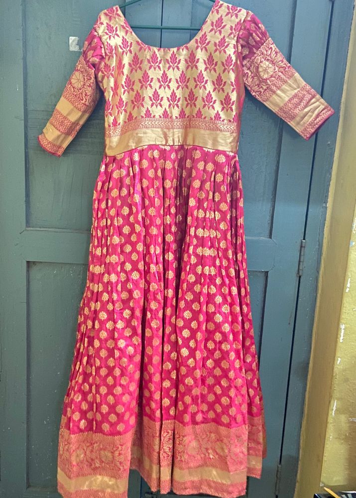Elegant Pink Brocade Anarkali Dress