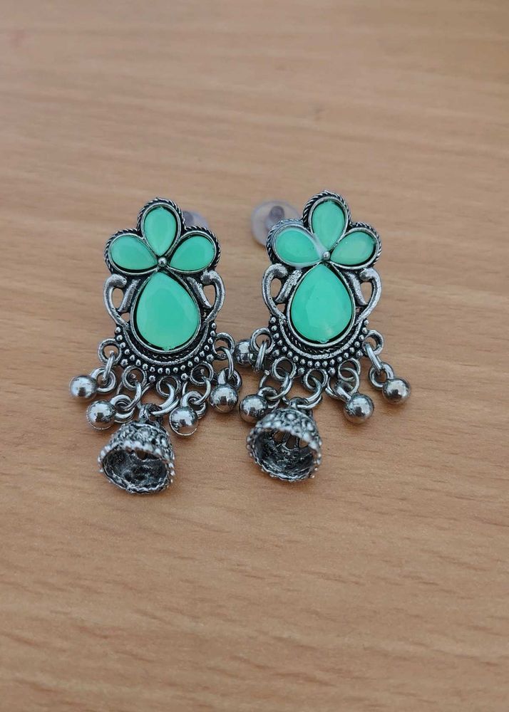 Elegant Mint Green Jhumka Earrings