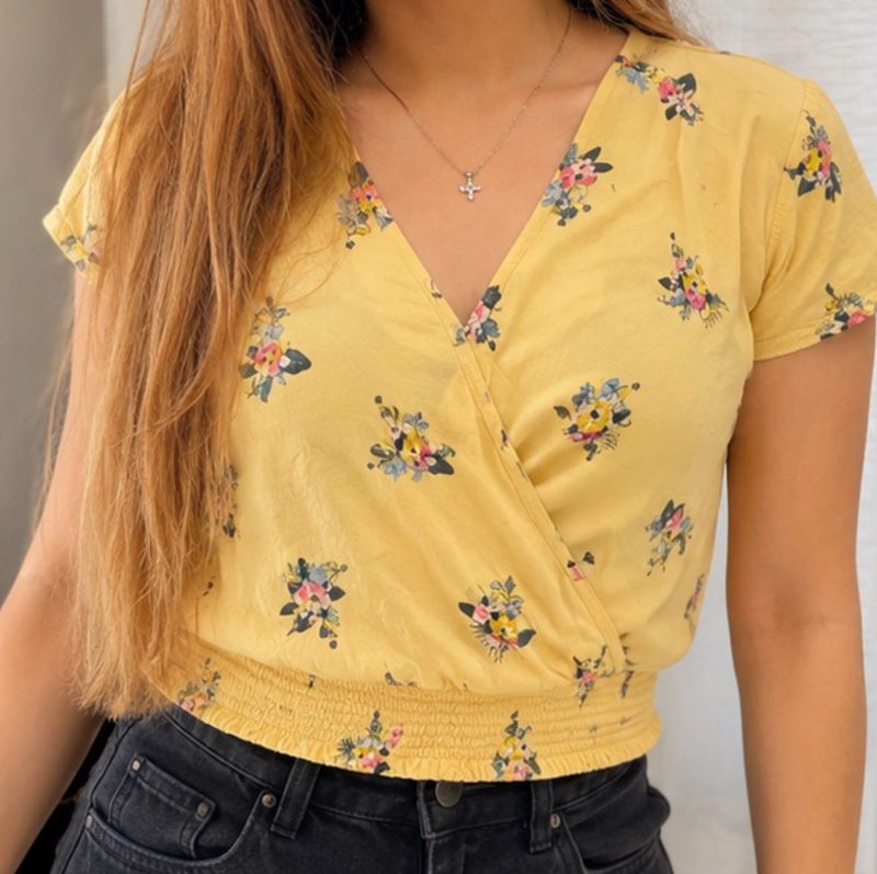 Yellow Floral  hnm Wrap Top