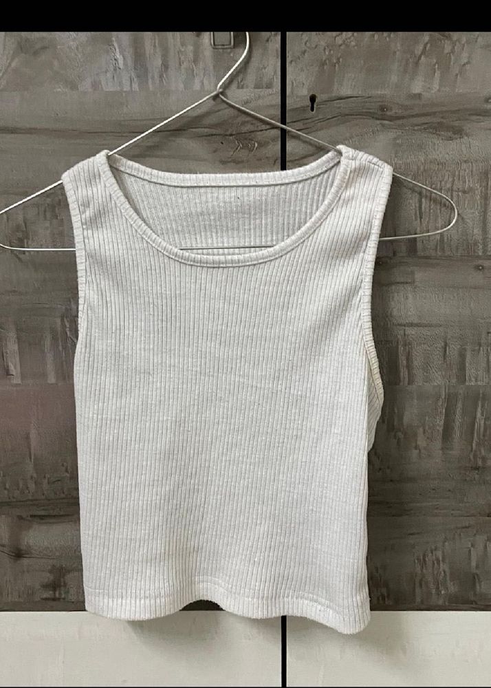 Ribbed White Sleeveless Tank Top