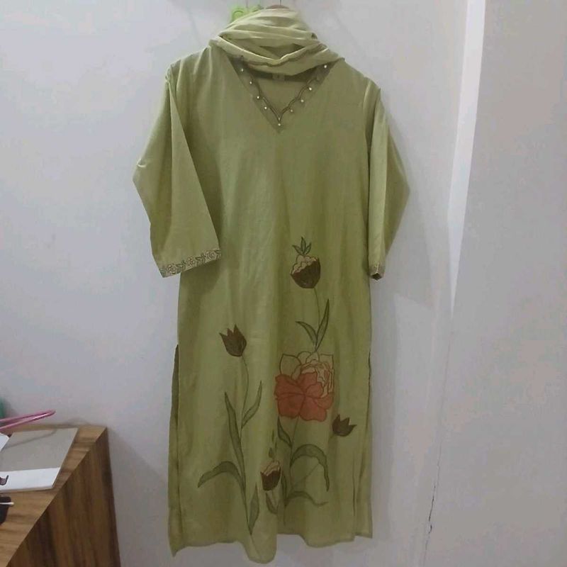Light Green Kurta with Floral Print