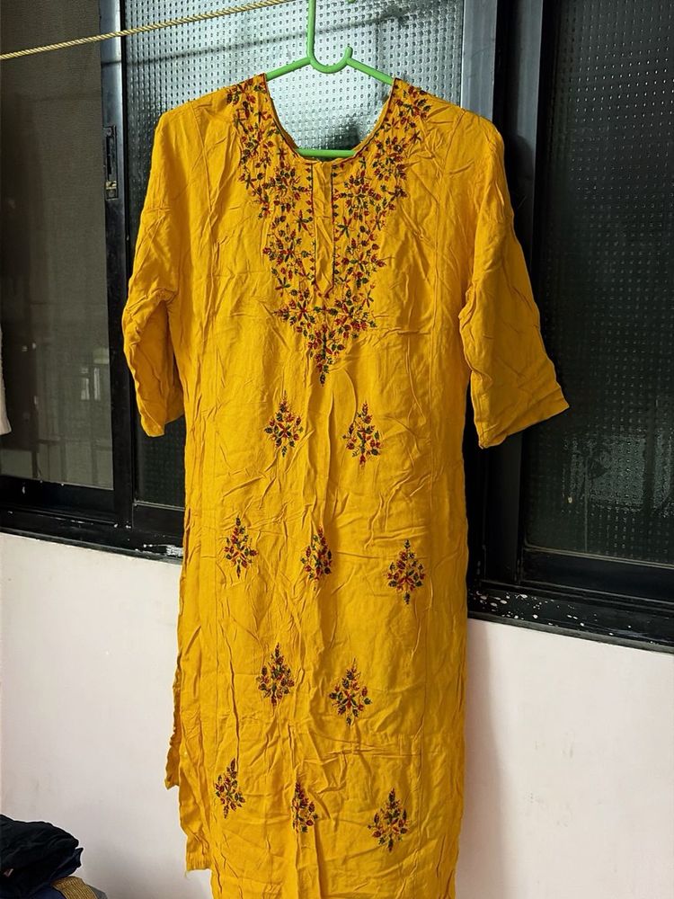 Yellow Embroidered Kurta