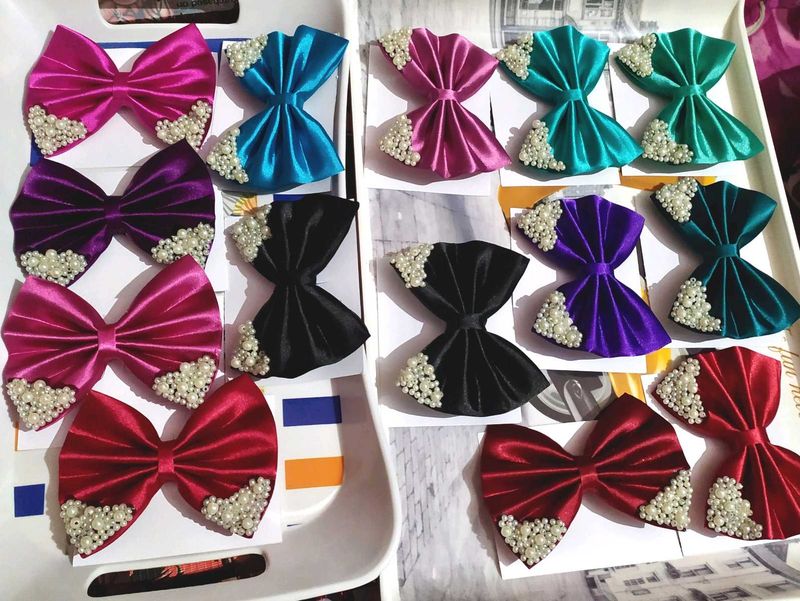 Pearl Satin Bow Hair Clip