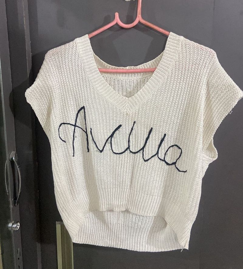 Cream Knit Cropped Top