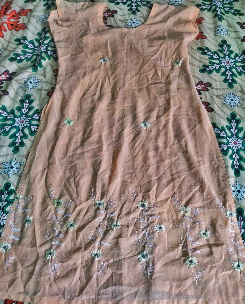 Peach Embroidered silk Kurta