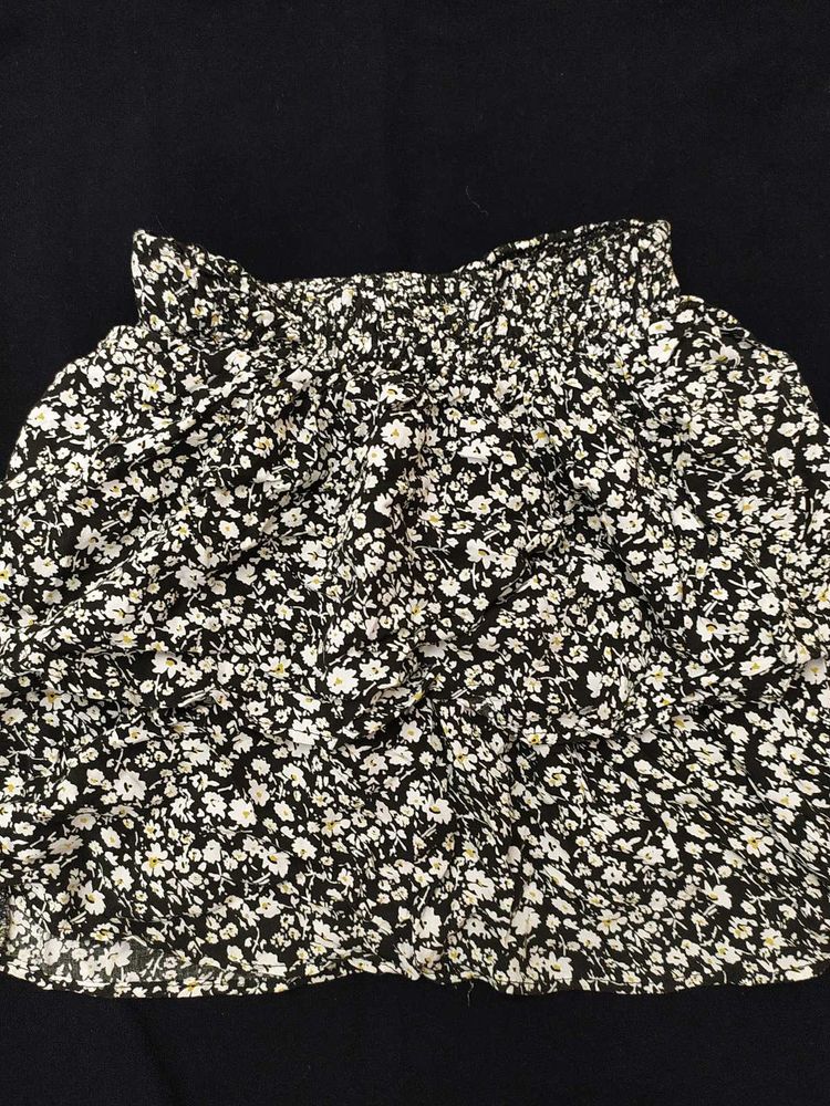 Black Floral Mini Skirt