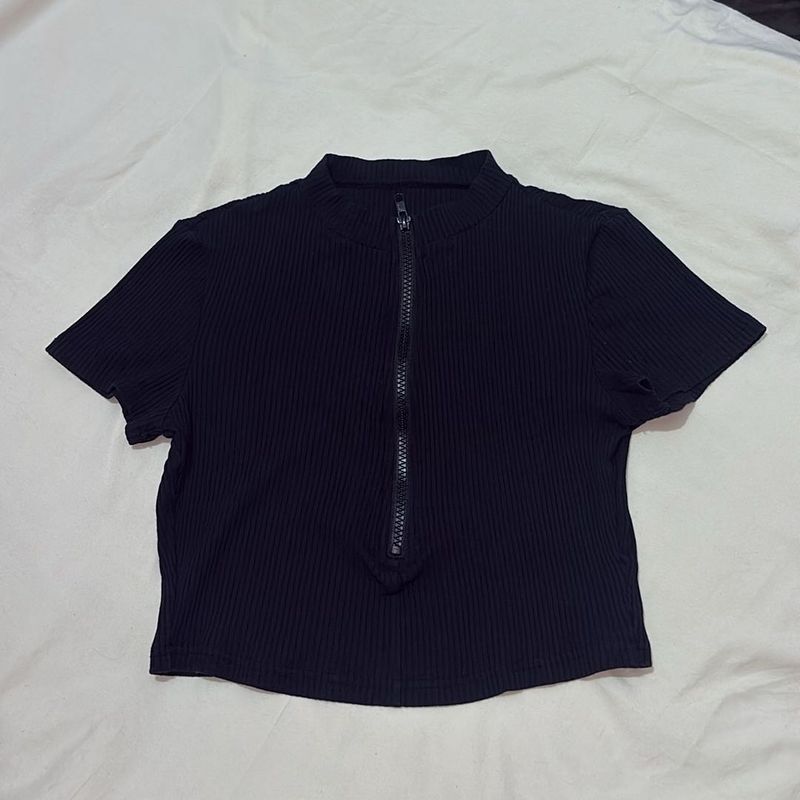 Ribbed Zip-Up Crop Top