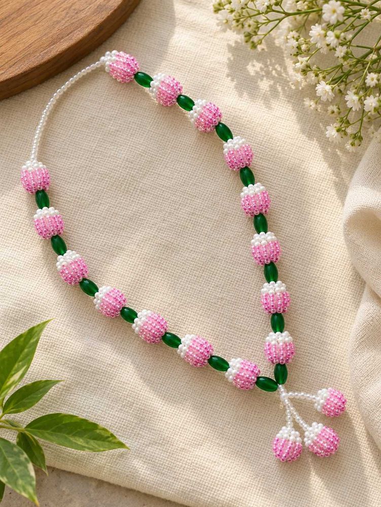 customize Pink &amp; White Beaded Necklace for radha r